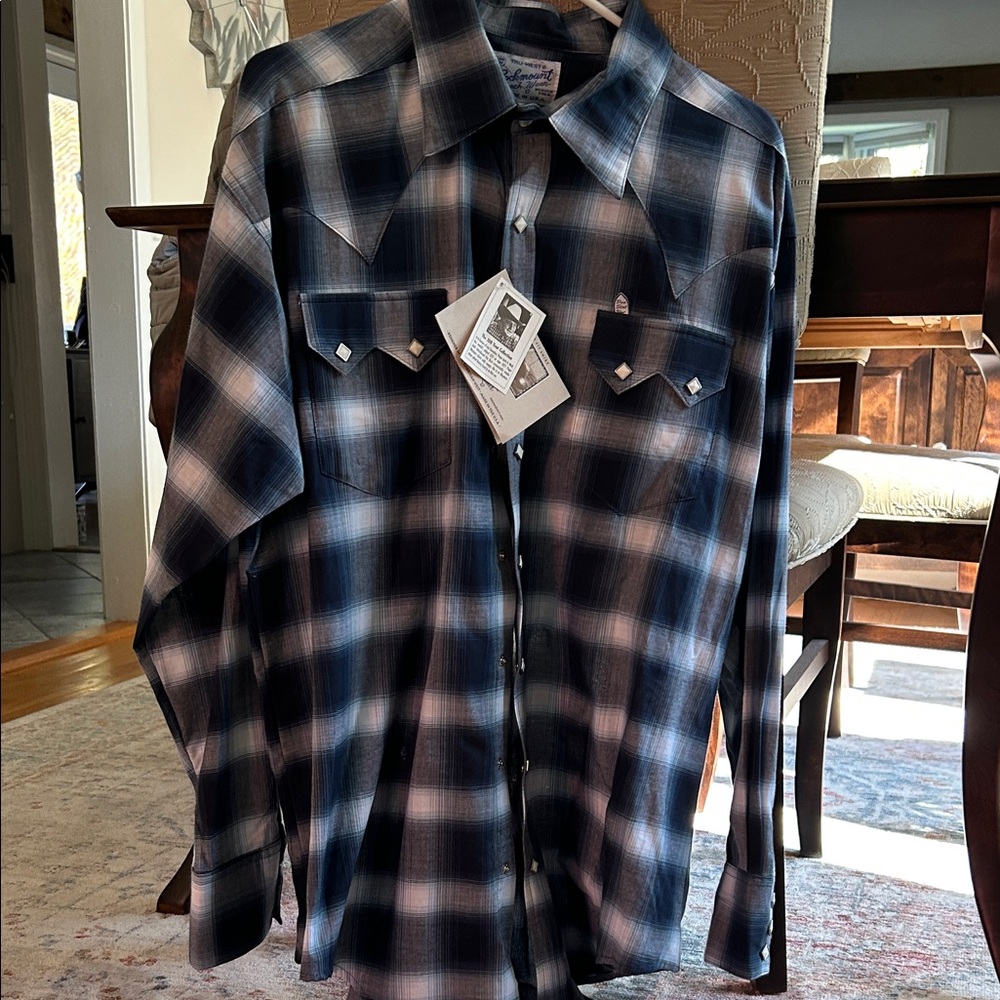 Ely Cattleman Navy and White Plaid Shirt